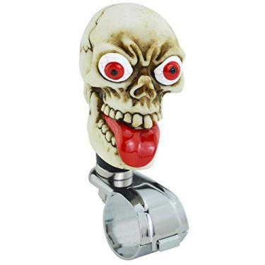 Imagem de Alça giratória para volante em forma de caveira Lunsom, olhos grandes, resina, carro, puxador de roda, alça de giro, controle de aderência, ajuste para a maioria dos veículos (branco)