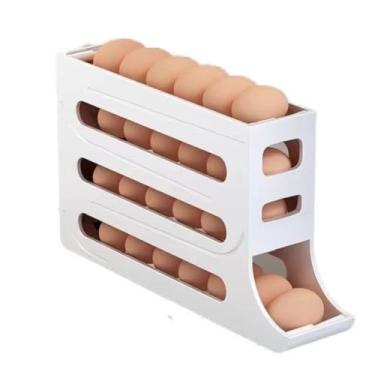 Imagem de Suporte Para Ovos Dispenser Automático Deslizante 4 Camadas Porta Ovos Organizador Ovo Geladeira 22 Ovos Economiza Espaço Funcional Cozinha Prático (Branco)