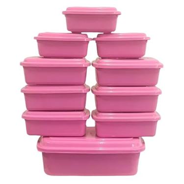 Imagem de Conjunto de 10 Potes Plásticos Herméticos, Rosa, Organizadores para Cozinha com Tampa