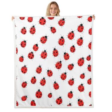 Imagem de Erosebridal Cobertor de lã vermelha joaninha sherpa bebê 76 cm x 101 cm, cobertor de lã para crianças, meninos, meninas, joaninha, réptil, besouro, natureza, arte, senhora, besouro, animal selvagem,