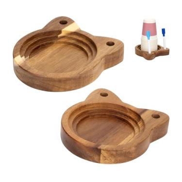 Imagem de KVMORZE Porta-copos de festa com cara de gato, organizador de bebidas resistente a arranhões com compartimentos para marcadores para aniversários, reuniões de férias, suporte de copo de madeira