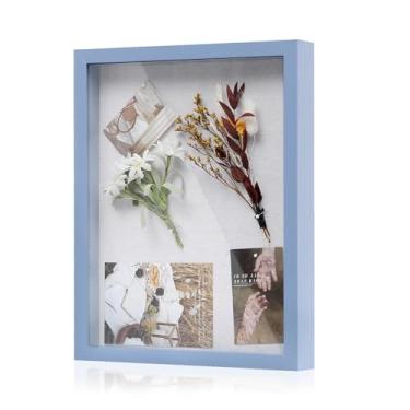 Imagem de Muzilife Moldura De Quadro Sombra 11X14 Com Painel Linho - Caixa Rústica Exposição Madeira Escura E Vidro Pronta Para Pendurar Recordações, Broches, Prêmios, Medalhas, Casamento, Ingressos Fotos, Az