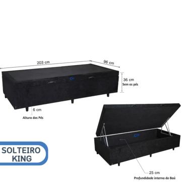 Imagem de Cama Box Baú Solteiro King Blindado AL 96x203x42 - Suede -  Maior espaço - Medida Especial
