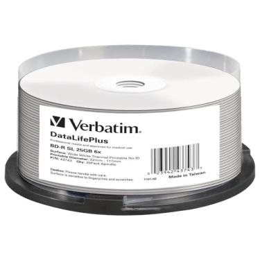Imagem de Verbatim Discos Blu-ray em branco BD-R de 25 GB - Velocidade de gravação de 6X, para impressão, pacote com 25 eixos 43743