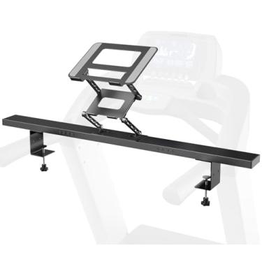 Imagem de BaiYuan Acessório universal de esteira de mesa – Suporte de laptop de esteira de alumínio ajustável de altura e largura, suporte de laptop para estações de trabalho de caminhada (preto)