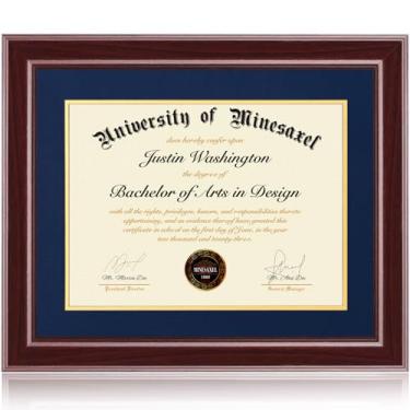 Imagem de Minesaxel Molduras para diploma de 40 x 50 cm, 30 x 38 cm com tapete azul, serve para documento de certificado de graduação, moldura vermelha cereja 50 x 40 cm com painel de vidro temperado para