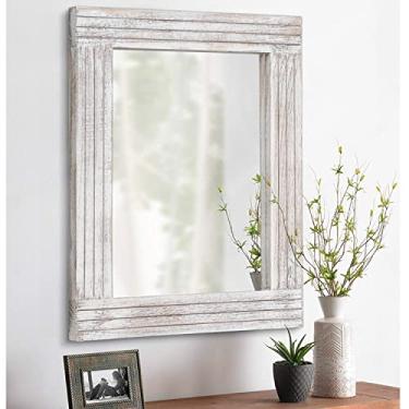 Imagem de HLFMVWE Espelho de parede moldura de madeira rústica espelho retangular vintage espelho suspenso para quarto banheiro sala de estar fazenda decoração de parede grande 66 cm x 45 cm