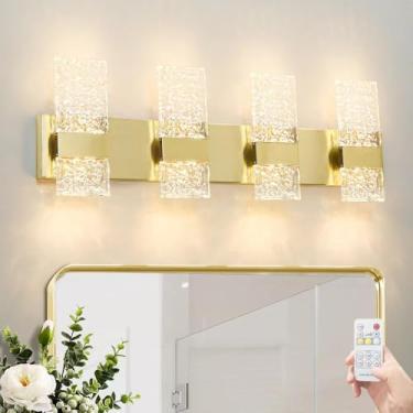 Imagem de Ditoon Luminárias De Vaidade Douradas Para Banheiro, Luminária De Parede De Cristal Led Sobre Espelho, Arandela De Parede Regulável De Latão Escovado De 8 Luzes Para Luminária De Banheiro, Luminária