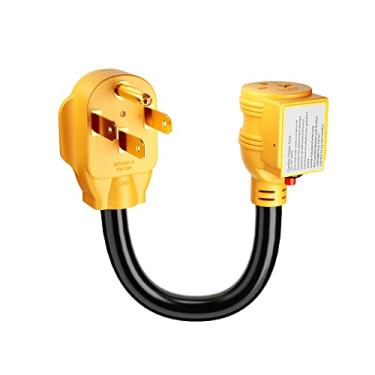 Imagem de MECMO Adaptador de carregamento NEMA 14-50P para NEMA 6-20R para Tesla EV com disjuntor protetor de surto, 1FT 50A 14-50P RV/gerador/plugue de alcance para tomada doméstica 6-15/20R com disjuntor 20A