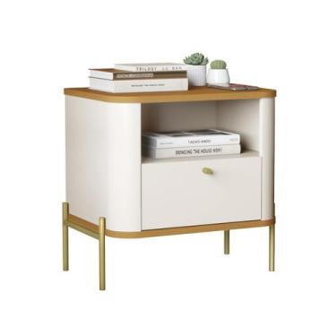 Imagem de Mesa de Cabeceira Slim Tucupi Off White com Nature Pe Dourado - Moveis