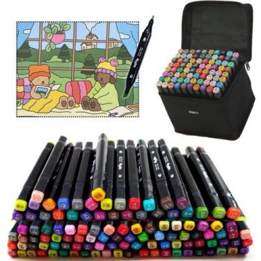 Imagem de Conjunto de Canetas de Aquarela Ponta Dupla 80 Peças - NoBrand, 80 cor