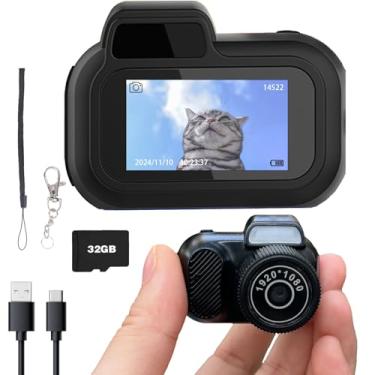 Imagem de Câmera mini chaveiro, micro retrô com cartão de 32 GB, câmera digital de encaixe retrô 1080p, 6 filtros, gravador de vídeo vintage HD de 0,96 polegadas para viagens, estudo e atividades ao ar livre