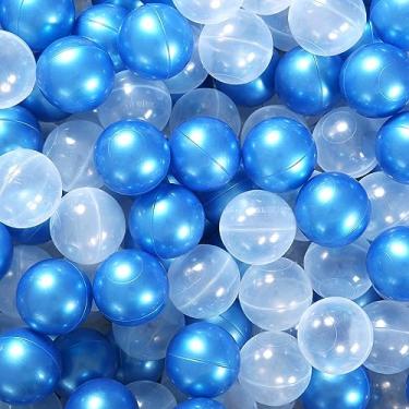 Imagem de GUESVOT Bolas de plástico à prova de esmagamento com 100 peças, conjunto de 100 peças para crianças pequenas com bolsa de armazenamento reutilizável - 5 cm (azul pera + transparente)
