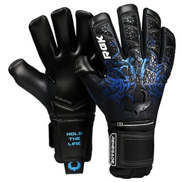 Imagem de Renegade GK Luvas de goleiro Rogue Arcane de edição limitada com espinhos de dedo | Punho Giga de 4 mm | Luvas de goleiro de futebol pretas e azuis (tamanho 7, jovem, corte negativo, nível 4+)