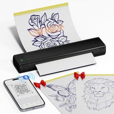 Imagem de Ponek Impressora de estêncil de tatuagem, impressora térmica sem fio M08F com 10 peças de papel de transferência, compatível com telefone/tablet/PC, máquina de tatuagem para tatuadores e iniciantes