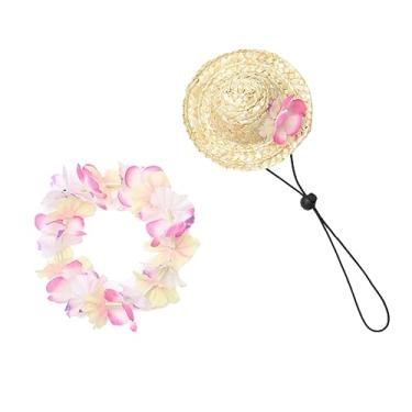 Imagem de OFFSCH 1 conjunto de roupas de praia para animais de estimação, mini chapéu de palha, faixa de cabeça floral para gatos, acessórios de cuidados com filhotes, chapéu havaiano, adereços de férias