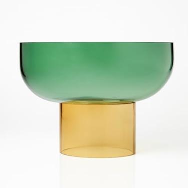 Imagem de Cloudnola Tigela de vidro decorativa reversível, verde e amarela, 30 cm de diâmetro x 20 cm, para entretenimento, tigela de frutas, tigela de centro de mesa, presente ideal para casamentos