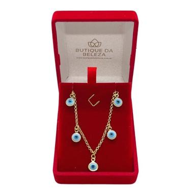 Imagem de Colar gargantilha folheado a ouro olho grego 45cm semijoias