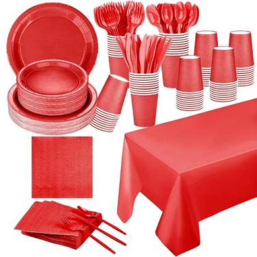 Imagem de Conjunto de artigos de festa TWOWYHI Red para 30 convidados com 229 pe