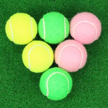 Imagem de Bolas de tênis, pacote com 6 bolas de tênis de alta elasticidade com bolsa de malha, ideal para iniciantes, bolas de brincar com exercícios para cães de estimação (multicoloridas)