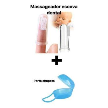 Imagem de Escova Dente Massageadora 100% Silicone De Dedo Com Porta Chupeta Para