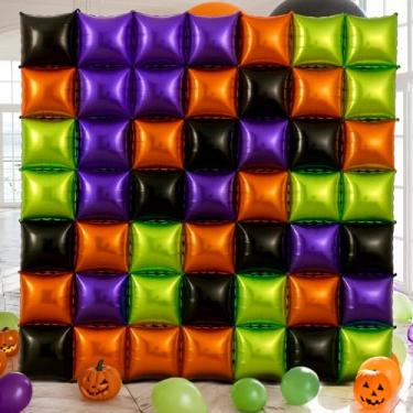 Imagem de Charnoel 50 Pcs Halloween Balloon Garland Arch Kit Black Orange Green Purple Double Sided Square Foil Balloons Wall Backdrop 19 Inches Tunnel Kit for Halloween Party Background Classroom Decorations