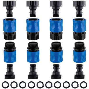 Imagem de 16 peças de acessórios de conexão rápida de mangueira de jardim, acessórios de conexão rápida de mangueira de água de plástico adaptador de encaixe de plástico para mangueira de 3/4 polegadas GHT
