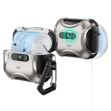 Imagem de ESR Capa para AirPods Pro 3 (2025), compatível com Airpods Pro 3ª geração (cabo USB-C), MagSafe sem esforço, trava à prova de quedas, fácil abertura, série Cyber, titânio
