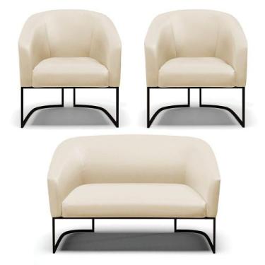 Imagem de Sofá Namoradeira E 2 Poltronas Base Industrial Preto Stella material s