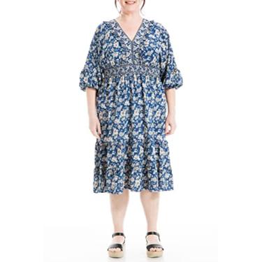 Imagem de Max Studio Vestido feminino plus size manga 3/4 gola V em camadas, Surf/Creamsicle Med Floral Medley, 1X