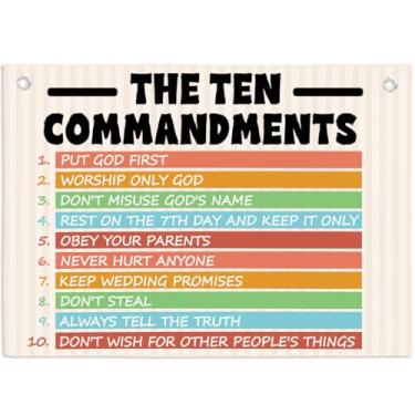 Imagem de Faixa de parede The Ten Commandments para quarto de crianças, faixa colorida de linho para pendurar bandeiras para quarto de bebê, meninos, meninas, berçário, sala de jogos, decoração de parede