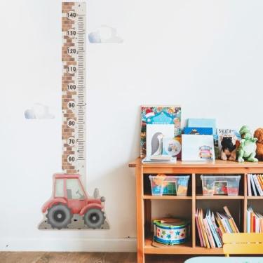 Imagem de Adesivo Régua de Parede Infantil Construção 03 Trator Medidor de Altura Quarto Criança