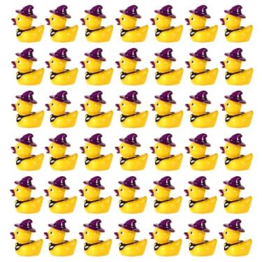 Imagem de 50 unidades Mini pato de Halloween, chapéu de bruxa de Halloween pequeno gatinho bonitos pato pequenos de resina em miniatura para jardim tema de animais decoração de festa de Halloween