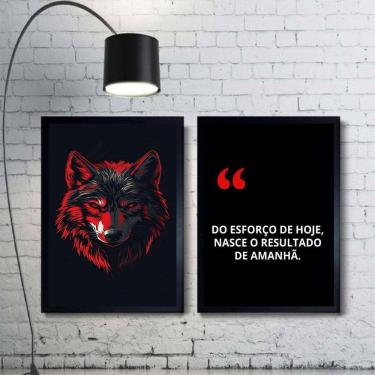 Imagem de Kit 2 Quadros Motivacionais Esforço E Resultado Lobo 24X18Cm