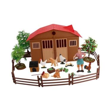 Imagem de Dynwave Conjunto de estatuetas de animais Mini Farm Toy Playset Simulado Animais de Fazenda Brinquedos Ferramenta Educacional Inicial para Meninos e Meninas