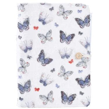 Imagem de CRASPIRE Caderno bordado recarregável A5 fichário com 6 anéis, borboleta, branco, tecido com bolso com zíper, botão amarrado, agenda, escrever diário de viagem para mulheres, presente para amigas e