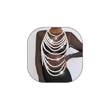 Imagem de Coridy Conjunto de colar de corrente corporal de pérola, gargantilha de estrela-do-mar, colar em camadas, sutiã com pérolas, corrente de verão, praia, biquíni, joia para mulheres, same as pictures