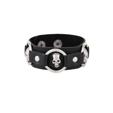 Imagem de Pulseiras de couro punk para mulheres e homens, pulseira de esqueleto de caveira gótica, pulseira preta, rebite de couro PU, pulseiras cravejadas, joias punk góticas, acessórios de rock, One Size