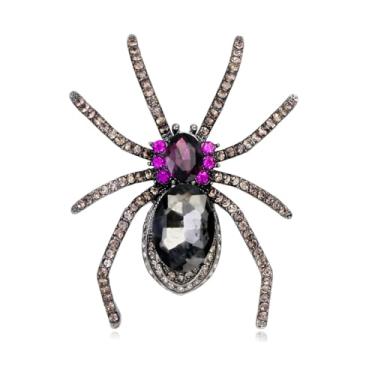 Imagem de Kokoma Broche de aranha de Halloween para mulheres, strass preto CZ inseto lapela corpete distintivo alfinetes de segurança para bijuterias de fantasia de Halloween, 3.7 * 4.7 cm, Metal, Sem Pedra