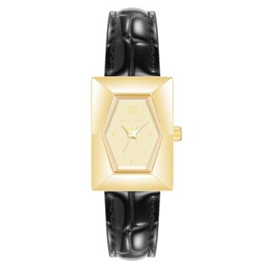 Imagem de Anne Klein Relógio feminino com pulseira de couro croco-grão brilhante, Preto