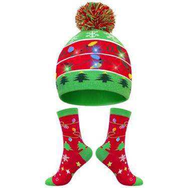 Imagem de Gorro de Natal, chapéu de inverno, meias de Natal, presentes para homens, mulheres, adolescentes, vermelho