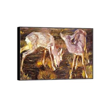 Imagem de BMZFYBS Arte de parede em tela reprodução de pintura famosa - imagens de moldura preta para sala de estar - veado ao anoitecer - pôster e impressões 50 x 70 cm 20 x 27 pol