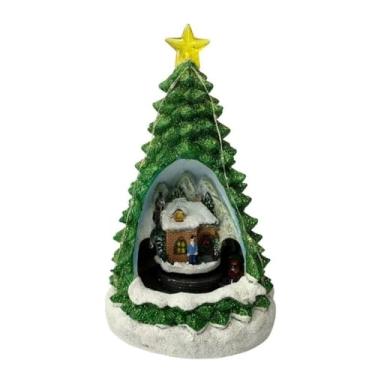 Imagem de Enfeite Natalino Árvore com Casa do Papai Noel – Luz LED, Som e Movimento, 23,5x13 cm, Multicolorido, USB/Pilhas