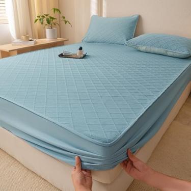Imagem de Lençol de encaixe, colchão grosso, protetor à prova de poeira, com bolso profundo, confortável, macio, silencioso, capa de colchão lavável, protetor de móveis, azul, 150 x 200 cm (conjunto de 3 peças)