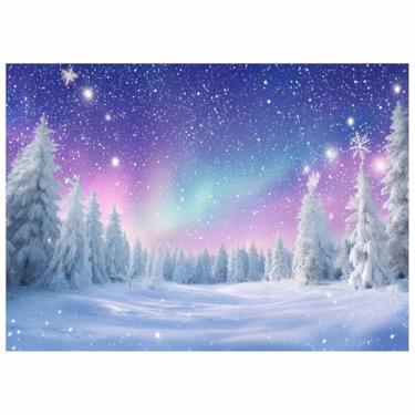 Imagem de AIIKES Cenário de cenário de neve de inverno de 2,1 x 1,5 m, cenário de inverno, floresta, aurora, cenário fotográfico, decoração de festa de Natal XY237