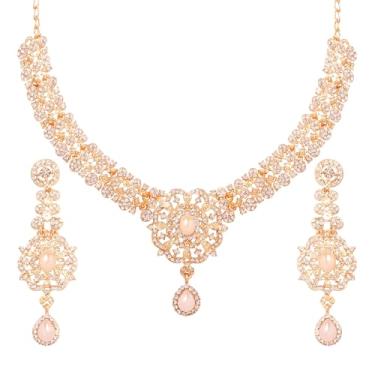 Imagem de Touchstone Conjunto de colar indiano de Hollywood feito à mão com strass em filigrana com strass em tom dourado ou branco para mulheres., Adjustable, Strass, Sem Pedra Preciosa