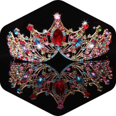 Imagem de Kamirola Coroa de rainha barroca, coroa de noiva de casamento com strass e tiaras de cristal para aniversário, formatura, concurso, festa de halloween... TR09, Medium, Liga metálica, re