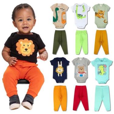 Imagem de Kit 6 Peças de Roupas para Bebê Menino 3 Body Curto 3 Calça Mijão Kit 