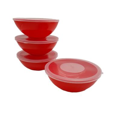 Imagem de 4 potes redondo com tampa marmita sobremesa 600 ml vermelho