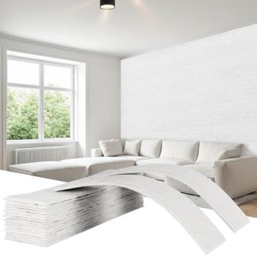 Imagem de Painéis de parede 3D de tijolo sintético, azulejo de parede de 21,6 cm x 6 cm para quarto, banheiro, cozinha, parede interna e externa, fornecido pela Jevie (100 peças brancas)